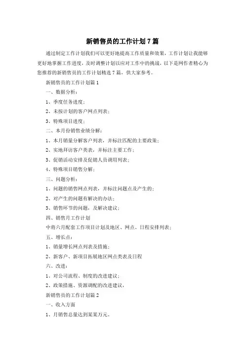 新销售员的工作计划7篇