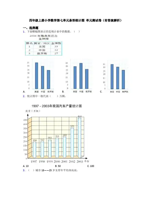 四年级上册小学数学第七单元条形统计图 单元测试卷(有答案解析)