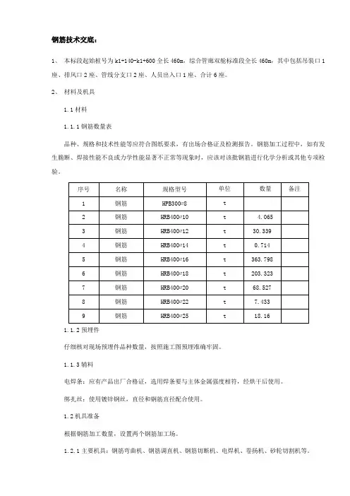 管廊结构钢筋技术交底