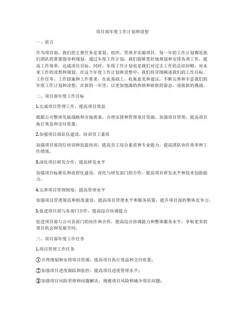 项目部年度工作计划和设想
