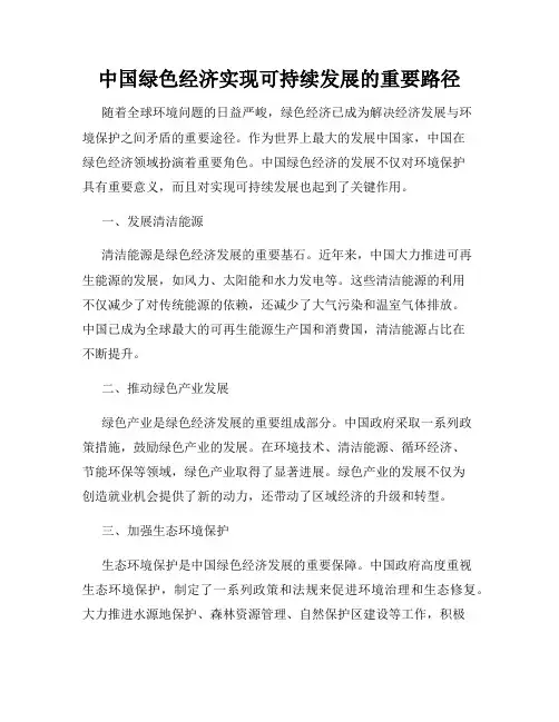 中国绿色经济实现可持续发展的重要路径