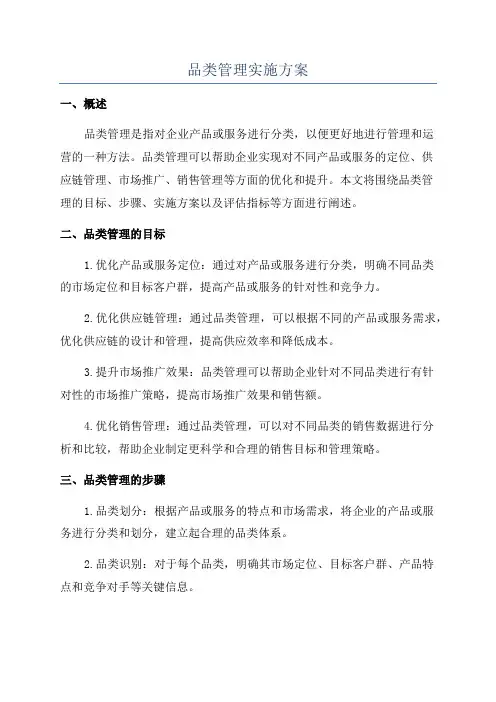品类管理实施方案