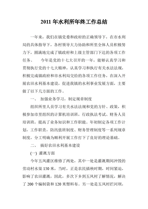 2011年水利所年终工作总结