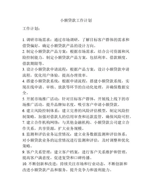 小额贷款工作计划