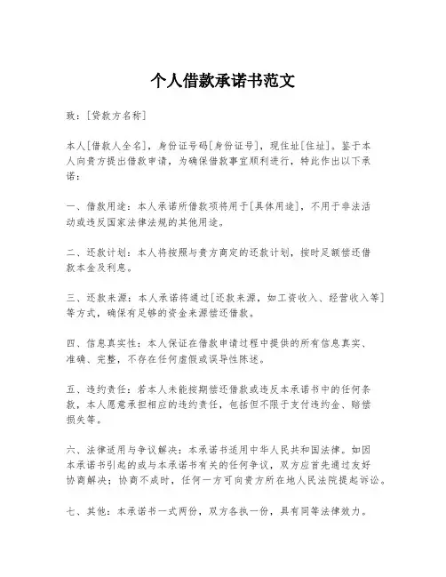 个人借款承诺书范文