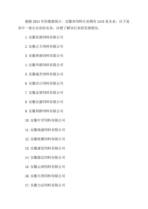2024年安徽省饲料行业企业名录1343家