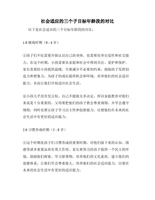 社会适应的三个子目标年龄段的对比