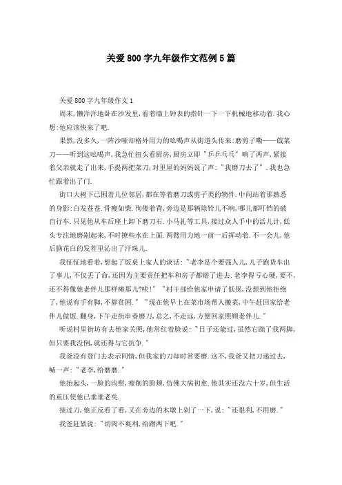 关爱800字九年级作文范例5篇