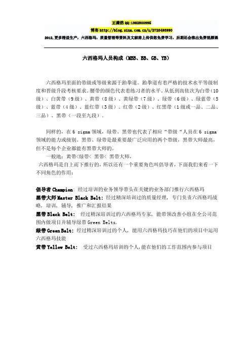六西格玛人员构成MBB、BB、GB、YB