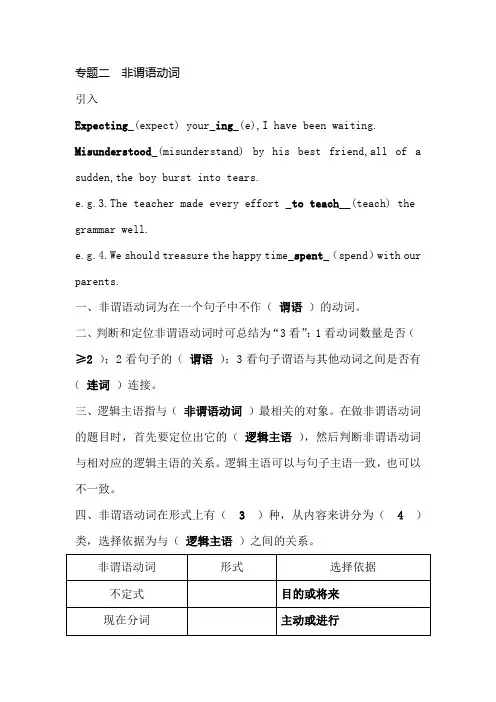 英语高考语法(三)非谓语动词(教师版)