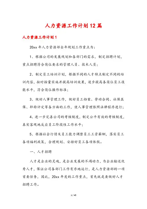 人力资源工作计划12篇