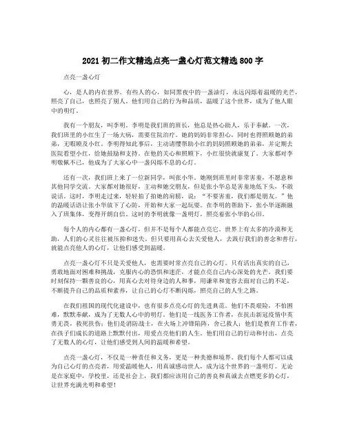 2021初二作文精选点亮一盏心灯范文精选800字