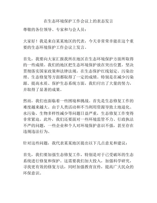 在生态环境保护工作会议上的表态发言