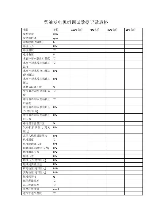 柴油发电机组调试数据记录表格