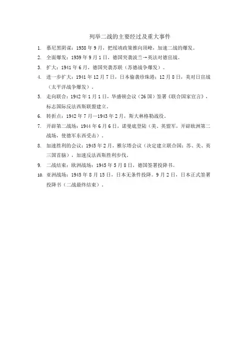 列举二战的主要经过及重大事件