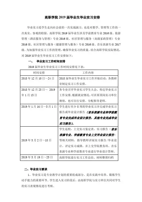 高职学院2019届毕业生毕业实习安排