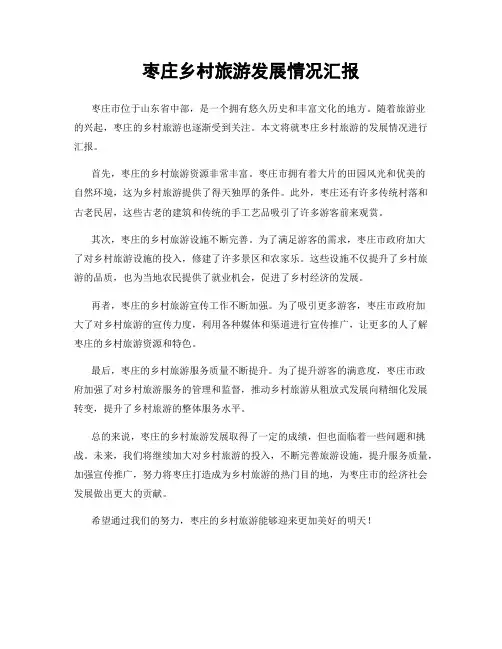 枣庄乡村旅游发展情况汇报