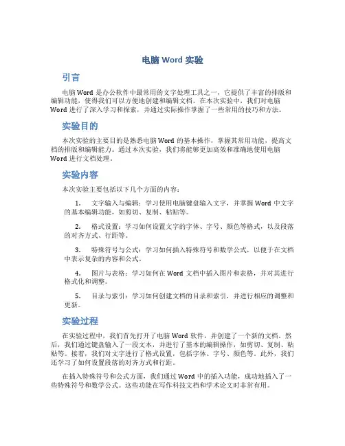 电脑Word实验总结