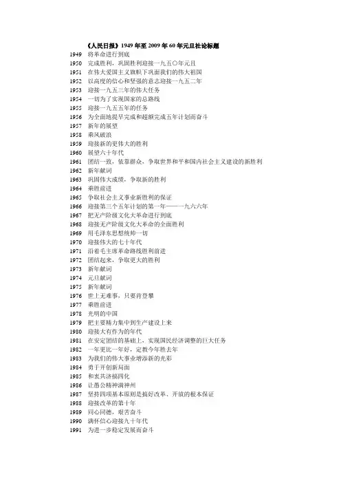 最新——六十年人民日报元旦社论标题