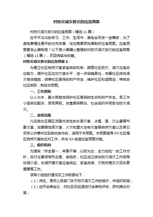 村防灾减灾救灾的应急预案（精选11篇）