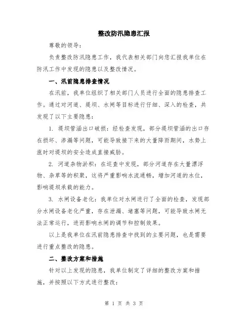 整改防汛隐患汇报