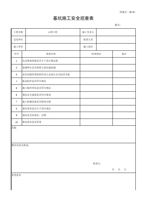 基坑施工安全巡查表