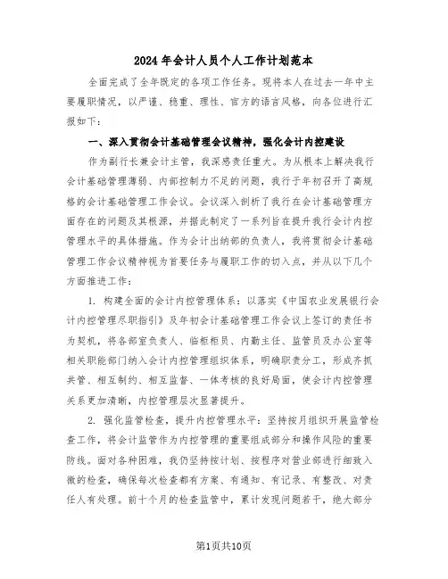 2024年会计人员个人工作计划范本（四篇）