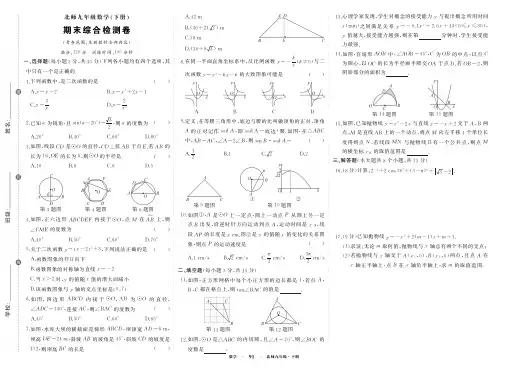 北师大版初中九年级下学期数学期末试题及答案