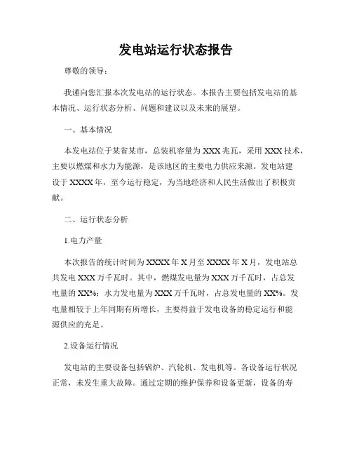 发电站运行状态报告