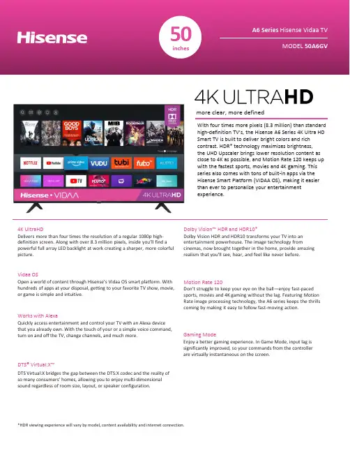 Hisense A6 Series 4K Ultra HD Smart TV 产品说明书