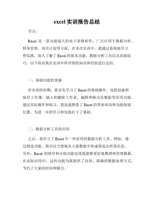 excel实训报告总结