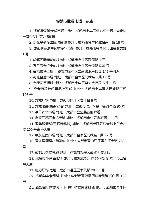 成都市批发市场一览表
