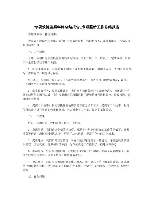 专项效能监察年终总结报告_专项整治工作总结报告
