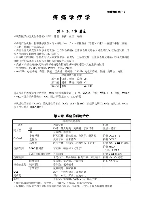 疼痛诊疗学考试重点