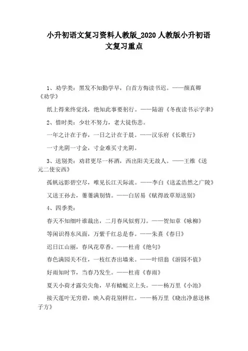 2020人教版小升初语文复习重点