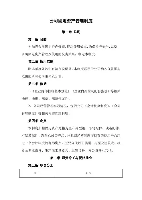 公司固定资产管理制度