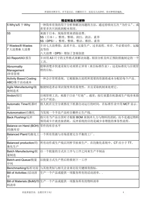 精益制造名词解释(中文)(新)