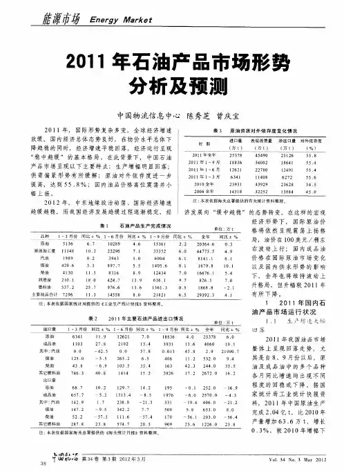 2011年石油产品市场形势分析及预测