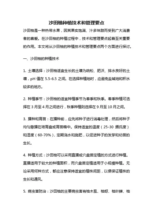 沙田柚种植技术和管理要点