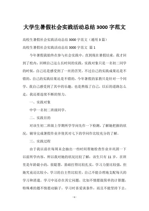 大学生暑假社会实践活动总结3000字范文