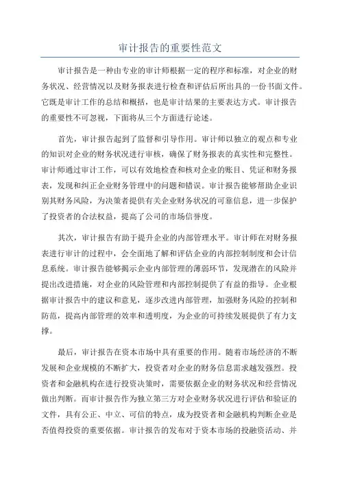 审计报告的重要性范文