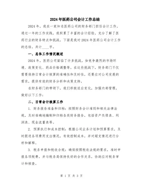 2024年医药公司会计工作总结
