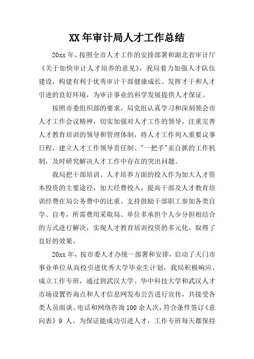 XX年审计局人才工作总结
