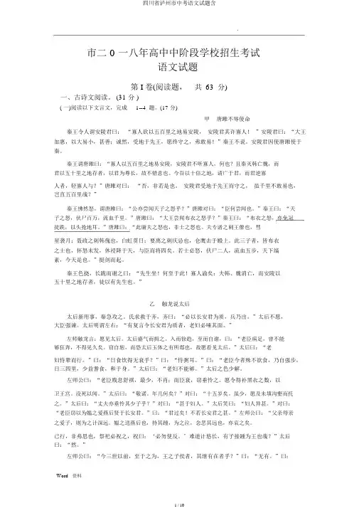 四川省泸州市中考语文试题含
