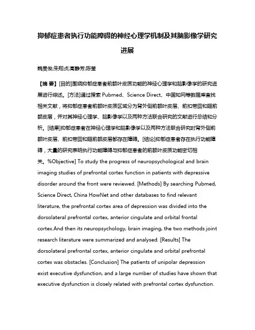 抑郁症患者执行功能障碍的神经心理学机制及其脑影像学研究进展