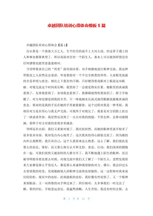 卓越团队培训心得体会模板5篇