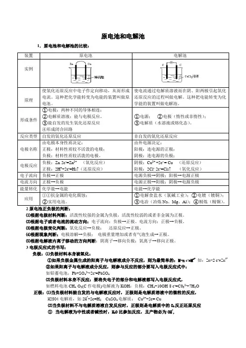 原电池和电解池原理总结
