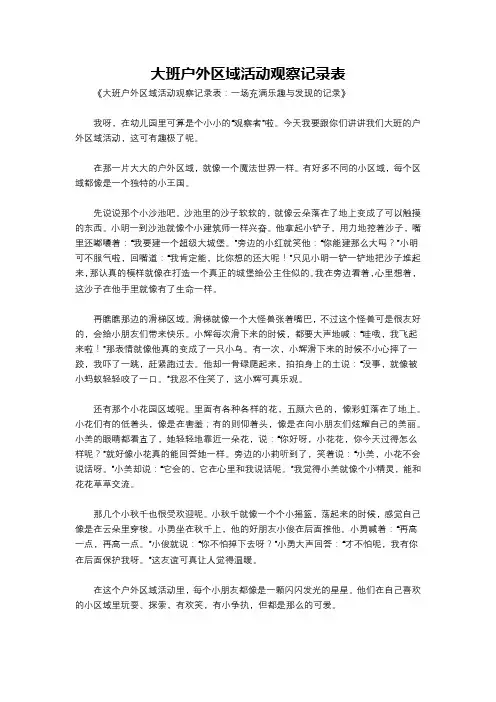 大班户外区域活动观察记录表