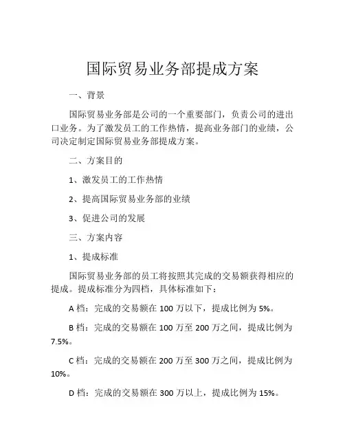 国际贸易业务部提成方案