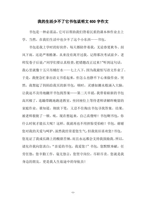 我的生活少不了它书包说明文600字作文